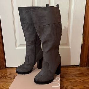 Grey extra wide heeled boots